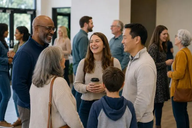 Church Community Church members visiting after service